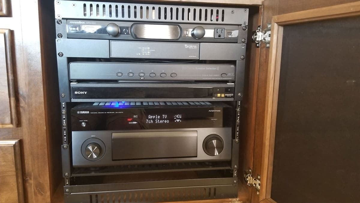 Rack-mounted amplifiers and receivers in an equipment closet